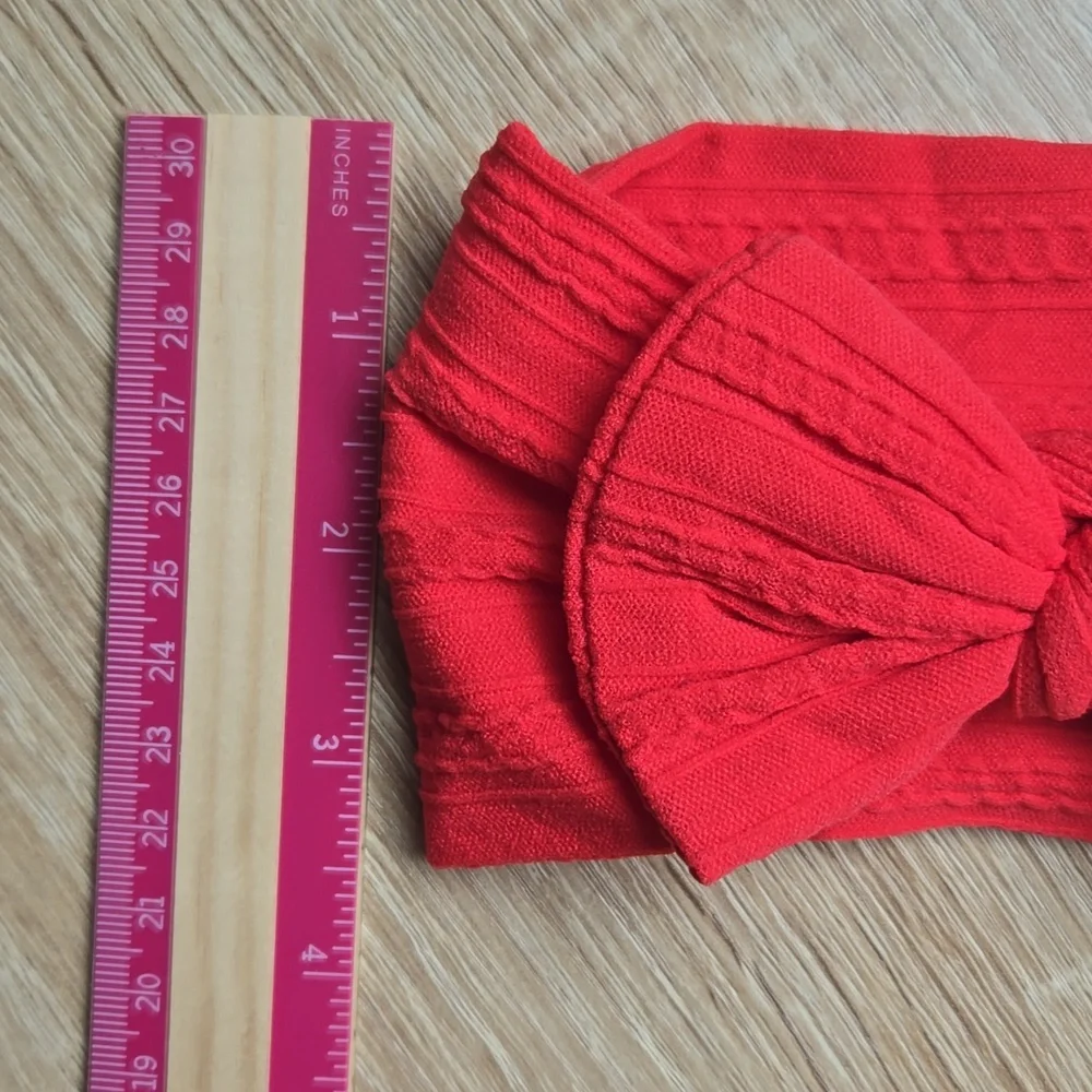Red Cable Knit Baby Bow Headband Soft Stretch Nylon Infant & Toddler Headwrap